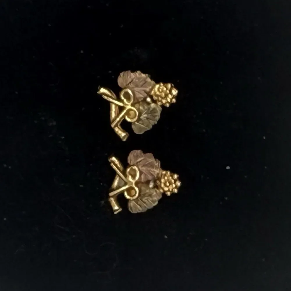 Vintage Landstrom's 10k Black Hills Gold Grape Leaf Vine Stud Earrings 14k backs